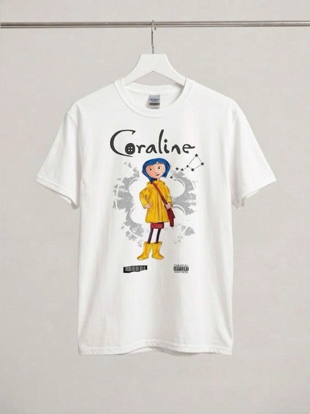 Vintage Coraline Yellow Raincoat Graphic T-Shirt Spooky White Tee